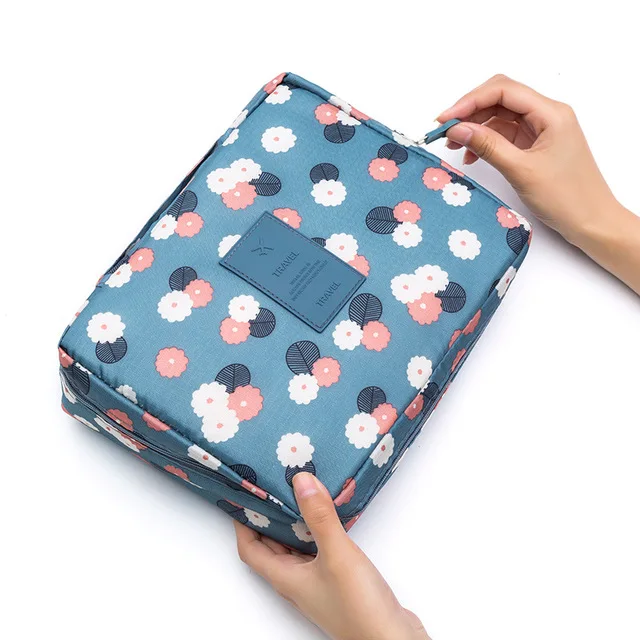 Portable Multifunction travel Cosmetic Bag Women Makeup Bags Toiletries Organizer Waterproof Female Storage Make up Cases - Цвет: Bule Flowers