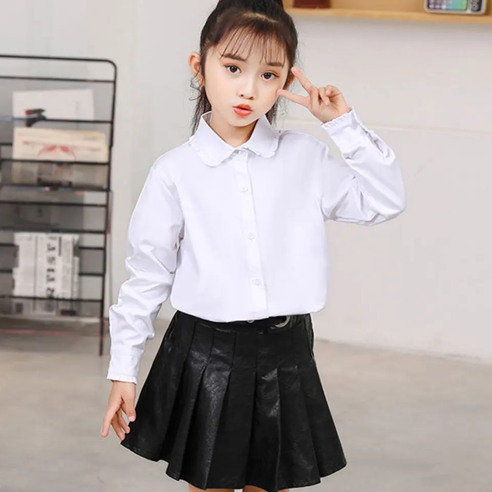 

High Quality Spring Autumn Summer Bottoming Shirt Casual Long Sleeve Turn-down Collar Girls Shirts For 3-12 Shool Girl Blouses
