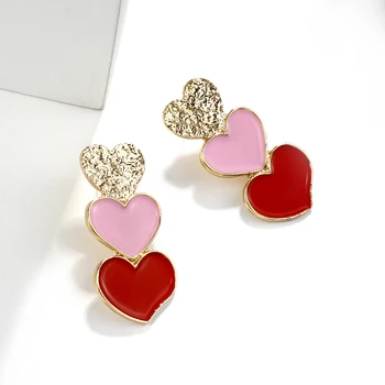 

AENSOA Long Red Pink Gold Heart Pendant Drop Earrings Korean Style Statement Long Charm Heart Shape Earrings Party Jewelry Gift