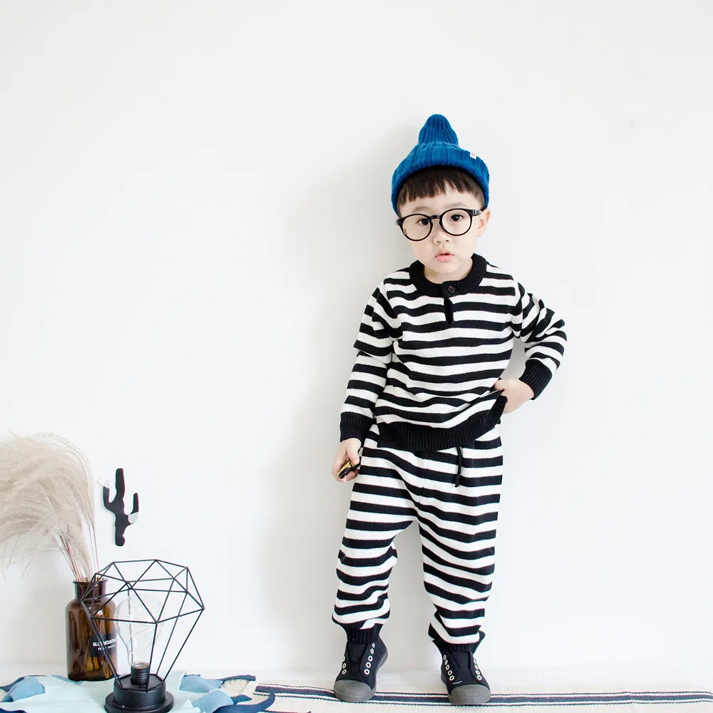 Virgilkids/Детский свитер в Корейском стиле; свитер в черно-белую полоску