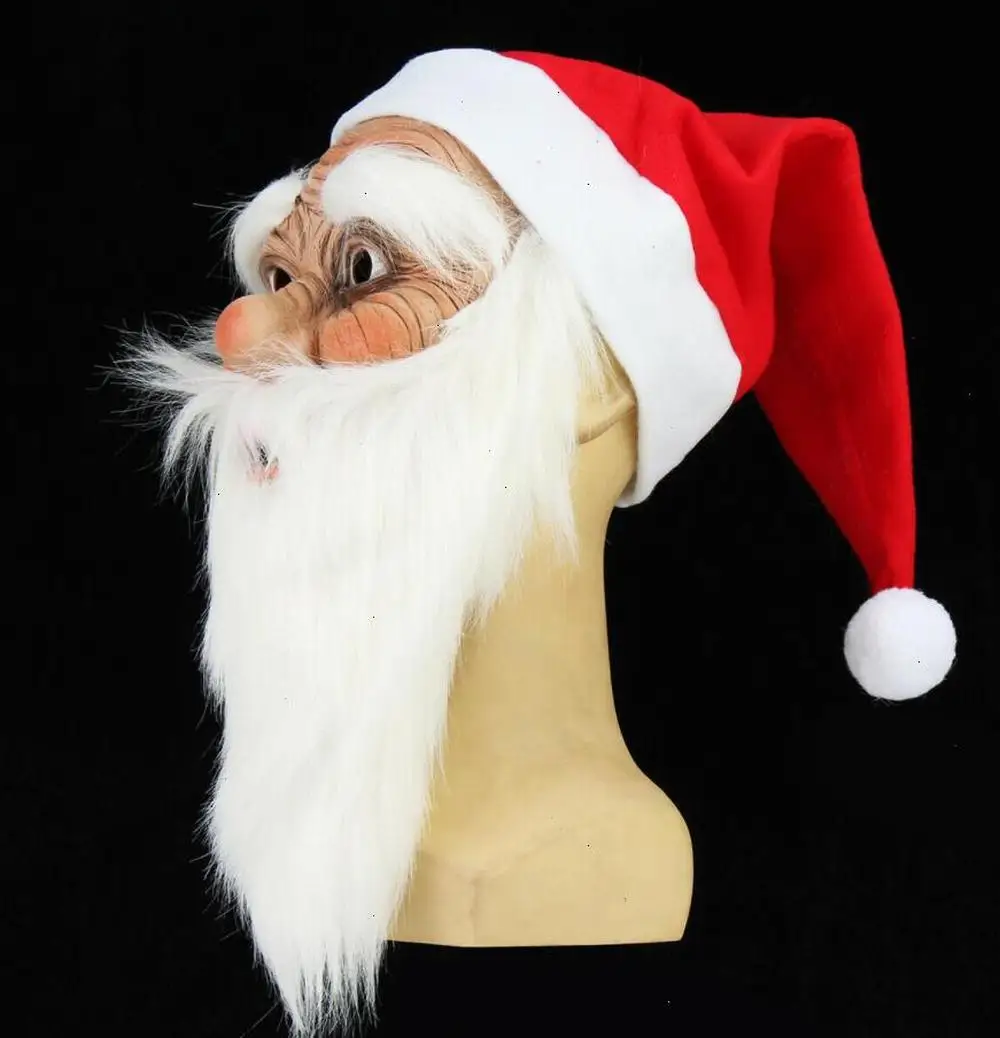 Funny Christmas Santa Claus Mask Full Face Covered Wig Beard Costume Christmas Party Holiday Supply Adult Halloween Mask