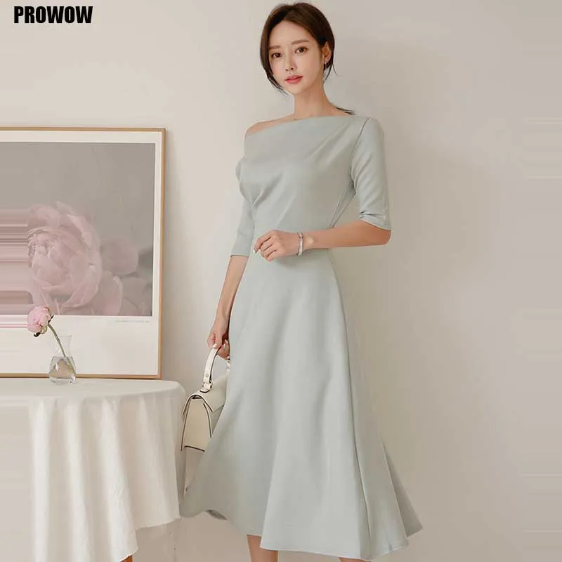 Elegant OL Professional Dress Female Summer New Sexy Strapless Slim Big Swing Dress Women Party Long Dress Vestidos 2020 Office
