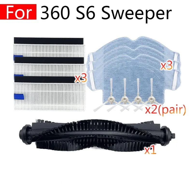 

Replacement for 360 S6 Sweeping robot vacuum cleaner Household accessories hepa Filter mop rag rolling Side brush Spare parts