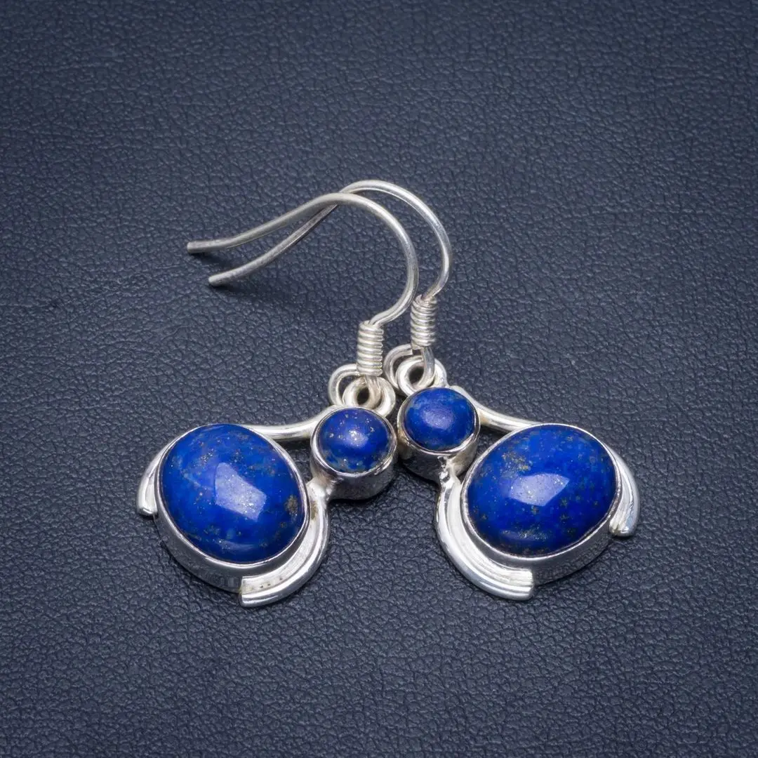 

Natural Lapis Lazuli Handmade Unique 925 Sterling Silver Earrings 1.25" B2470