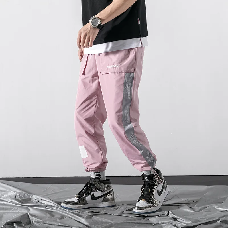 Розовый Jogger мужские уличные спортивные штаны тонкие шаровары хип хоп мужские спортивные штаны повседневные мужские большие размеры 5XL HZ196