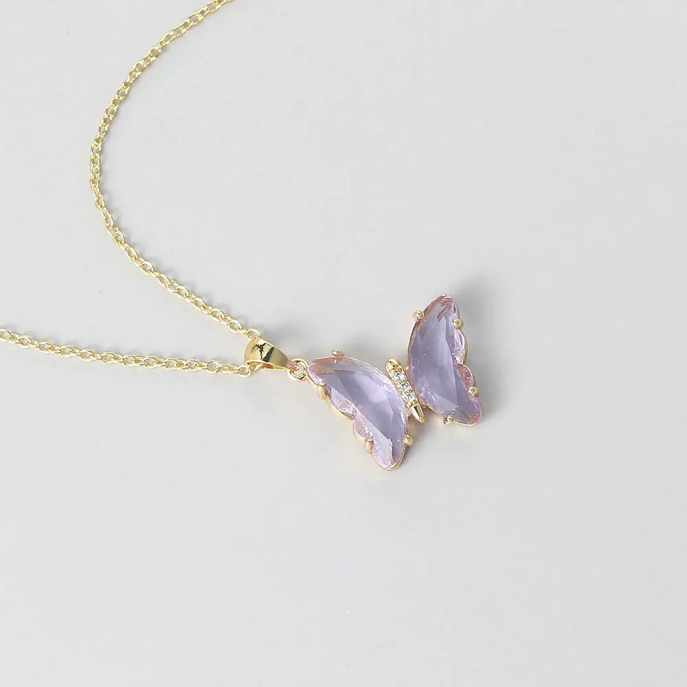 ZHOUYANGButterflyNecklaceForWomenAestheticPinkPurpleCrystal