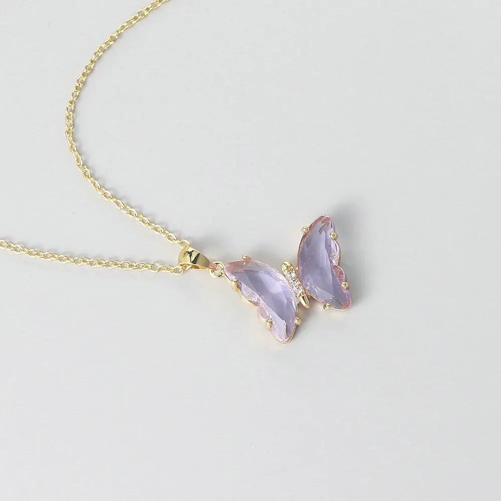 Tanio ZHOUYANG motyl naszyjnik dla kobiet estetyczne różowy fioletowy kryształ