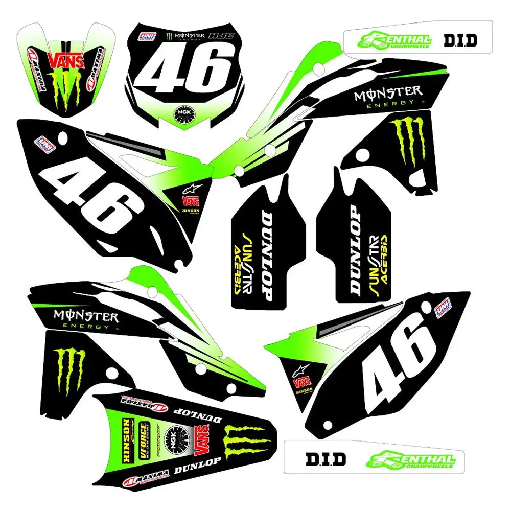 

New Full Graphics Decals Stickers Custom Number Name 3M Bright Matte Stickers Waterproof For Kawasaki KX250F 2013-2015
