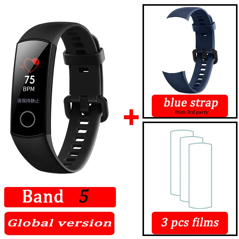 black GL band5 blue Honor Band 4 band 5 умный Браслет 50 м водонепроницаемый цветной сенсорный экран пульсометр сна оснастка умный Браслет - Цвет: black GL band5 blue