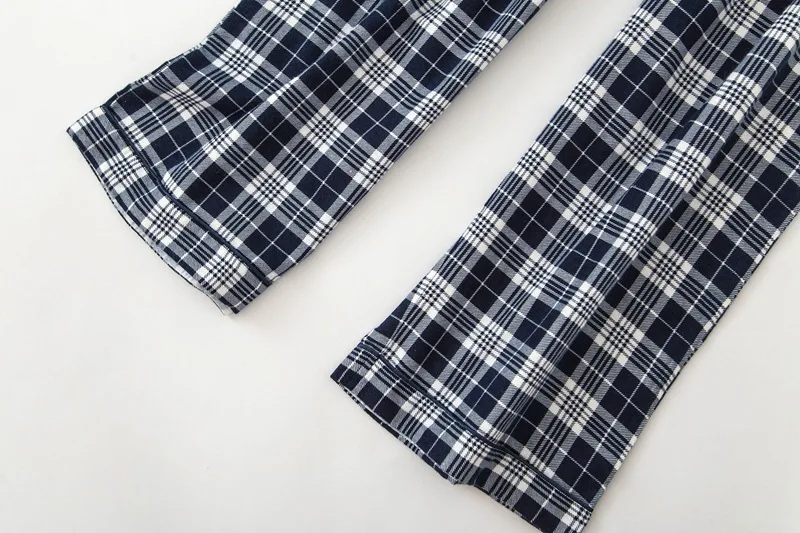 BZEL/пижамный комплект с длинными рукавами; Хлопковая мужская одежда для сна; клетчатая Пижама с отложным воротником; домашняя одежда; топы+ брюки; Пижама для мужчин; комплект из 2 предметов