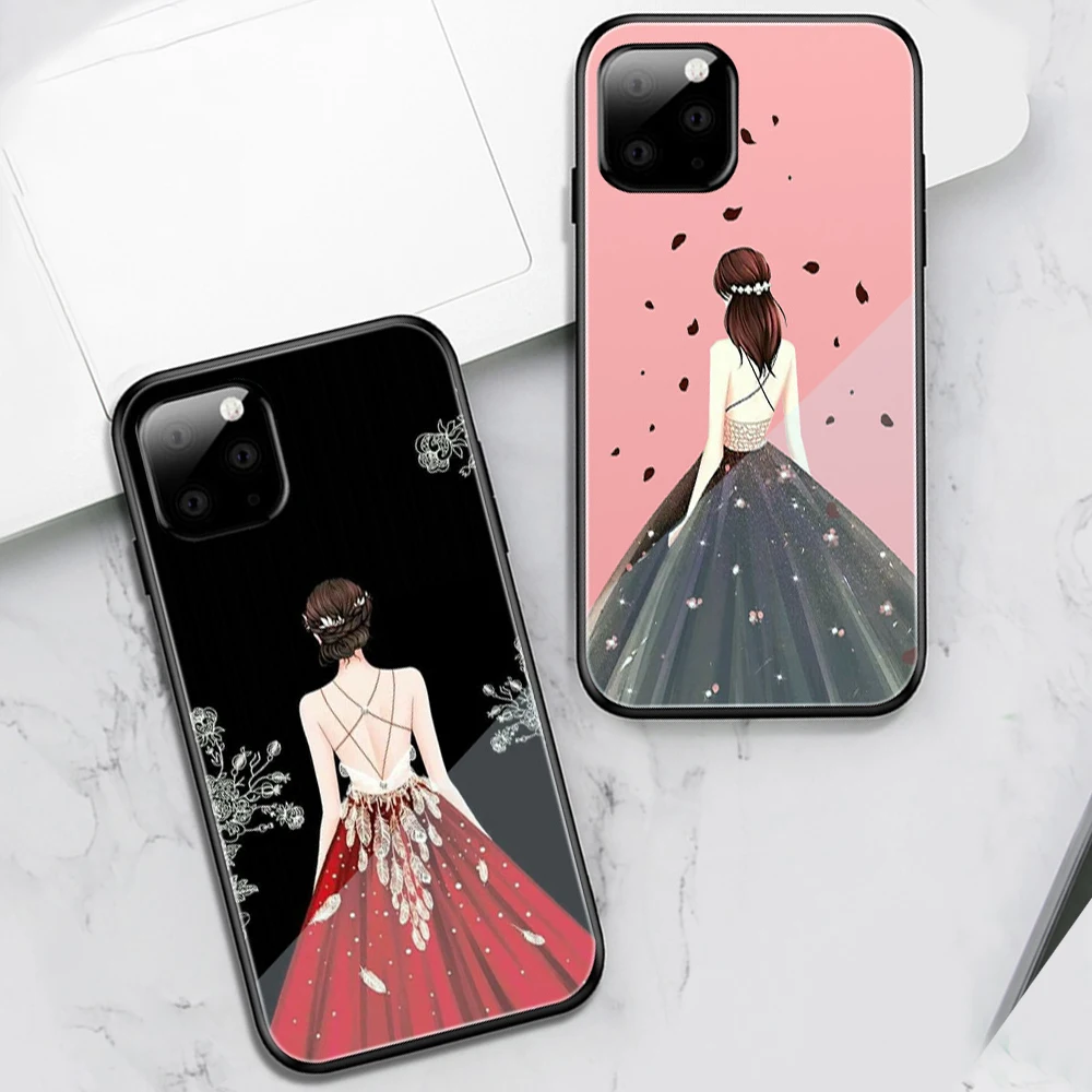

ciciber Fashion Luxury Girl Tempered Glass Cover For Apple iPhone 11 Pro Max XR X XS MAX 8 7 6 6S Plus Phone Cases Fundas Woman