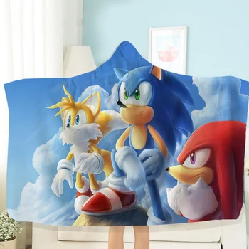 

Sonic Hooded Blanket Cartoon Game Blanket Fleece Blanket Kids Blanket 3D Printing Throw Blanket Travel Picnic Wearable Blanket