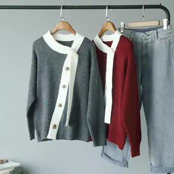 

Office Lady Cashmere Pullovers Sweater Patchwork Fashion Button Knitted Female Sweater Women Elegant Sweater