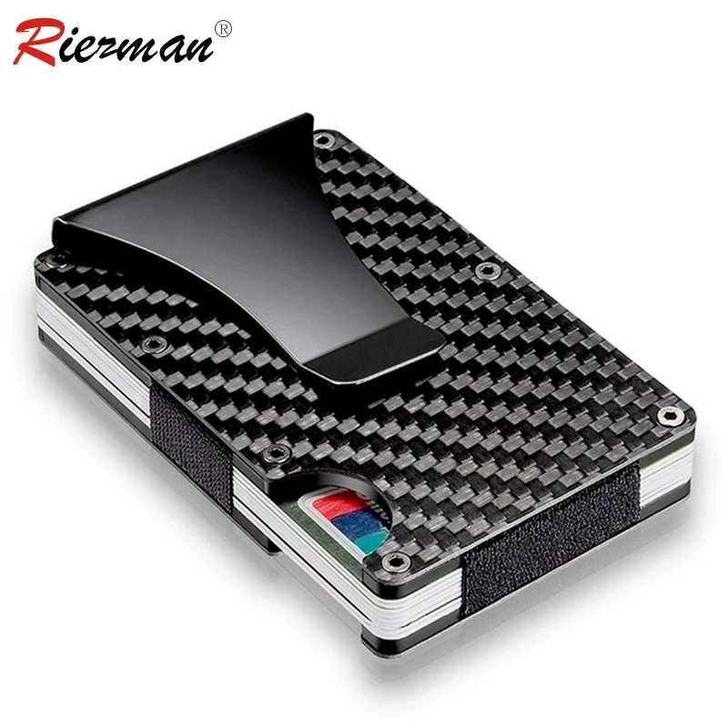 

Carbon Fiber Credit Card Holder RFID Non-scan Metal Wallet Purse Male Business Card Holder Blocking Slim Wallet Money Cash Clip