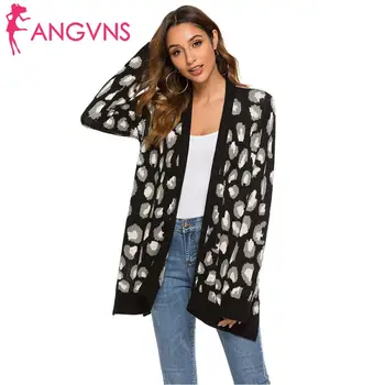 

Women Autumn Loose Leopard Cardigan Sweater Casual Long None Sleeve Knitted V-Neck Autumn, Winter Outwear