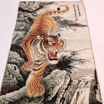 

China old Tibet silk Thang ka like hanging painting fengshui tiger statue portrait