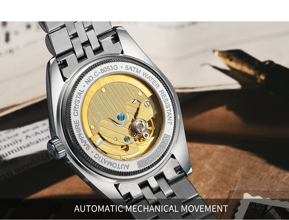 CADISEN Men Mechanical Wristwatches Top Brand Luxury Automatic Watch Business Stainless Steel Waterproof Lumious Watch for Men