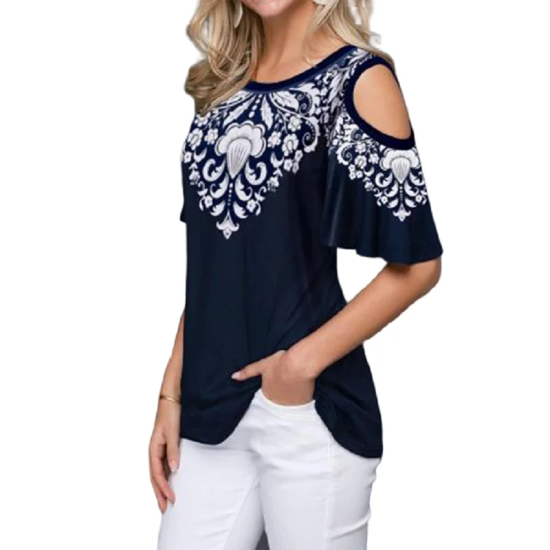 New 2020 Women Summer Loose T Shirt Casual Short Sleeve Tops Tees Sexy Off Shoulder Print O-Neck Vintage T-Shirt Plus Size S-5XL