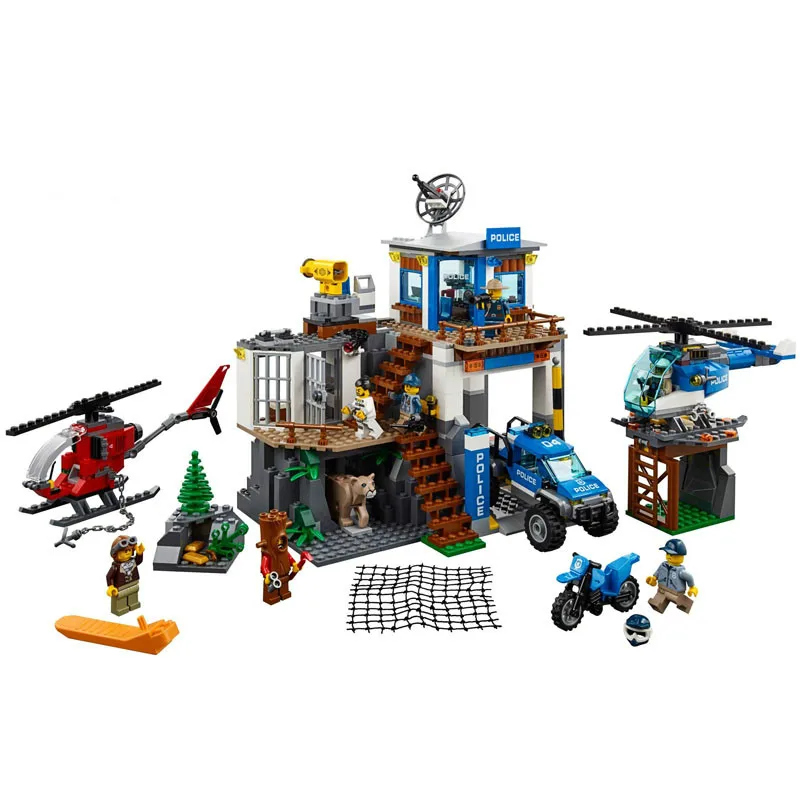 New 60174 705pcs Legoinglys City Series Mountain Police Headquarters Building Block Educational Diy Toy For Children Gift 10865
