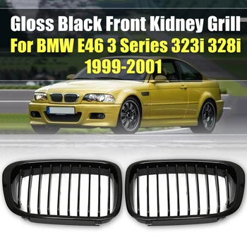 

NEW Pair Matte Black M-Color/Gloss Black Car Front Kidney Grill Grilles For BMW E46 3 Series 4 Door Sedan 1998 1999 2000 2001
