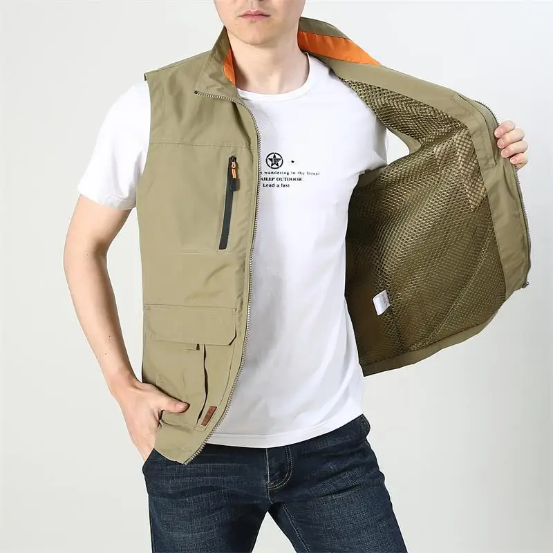 Открытый жилет мужской тонкий для весны и осени Быстросохнущий Спортивный Повседневный жилет с несколькими карманами для альпинизма и путешествий