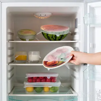 

6pcs/set Silicone Lids Food Save Fresh Keeping Heat Resistance Wrap Sealing Covers For Home Containers Fruit