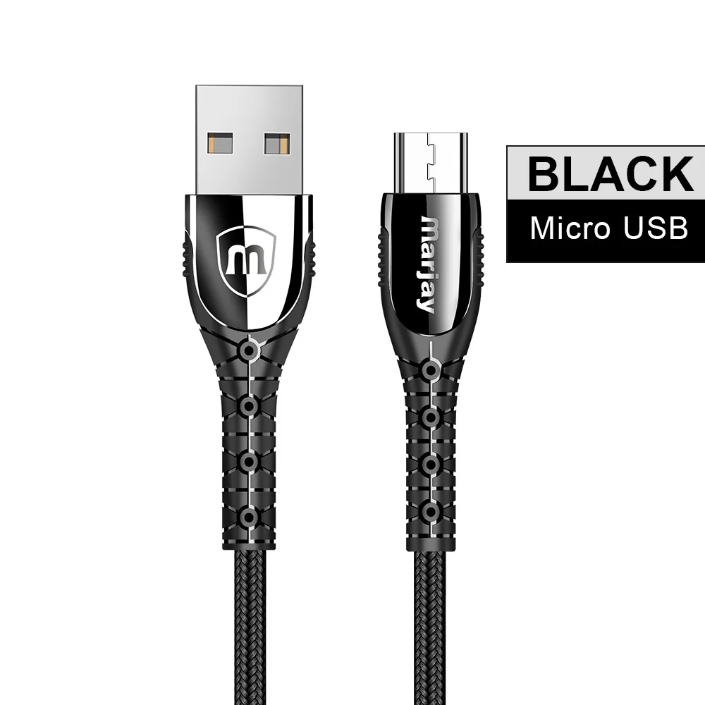 Marjay Micro USB кабель 2.4A быстрое зарядное устройство данных цинковый сплав кабель для samsung Xiaomi LG планшет мобильный телефон кабель Usb Micro Usb - Цвет: Black