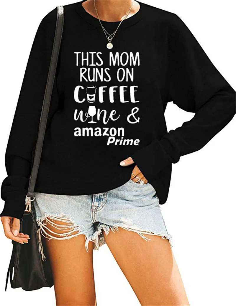 Толстовка с надписью «This Mom Run One coffee Wine Sweatshirets», женские худи с круглым вырезом и принтом в виде чашки, толстовка в стиле поп, пуловер с длинным рукавом в стиле Харадзюку