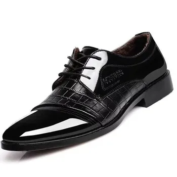 

Mazefeng New Adult Luxury Genuine Leather Men Shoes Velvet Business Black Wedding Party Shoes Winter Warm Mens Dress Shoes 38-48
