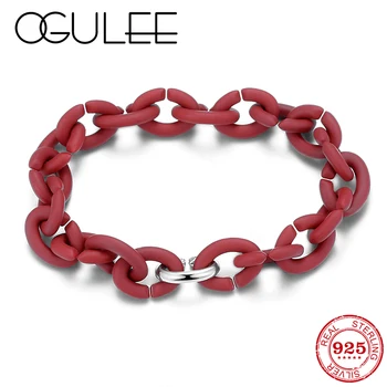 

Solid Silver Bead Charm Bracelets for Women Red Hard Rubber X Link Chain Bracelets Statement Jewellery