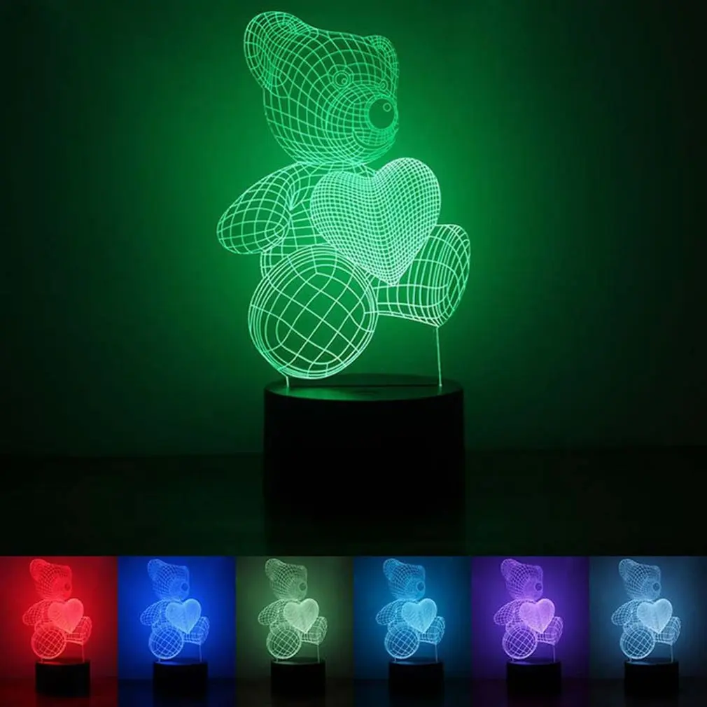 Красочный Любовь Медведь 3D ночник Медведь ночник Уход за глазами свет прикроватный ночник украшение дома подарок на день рождения