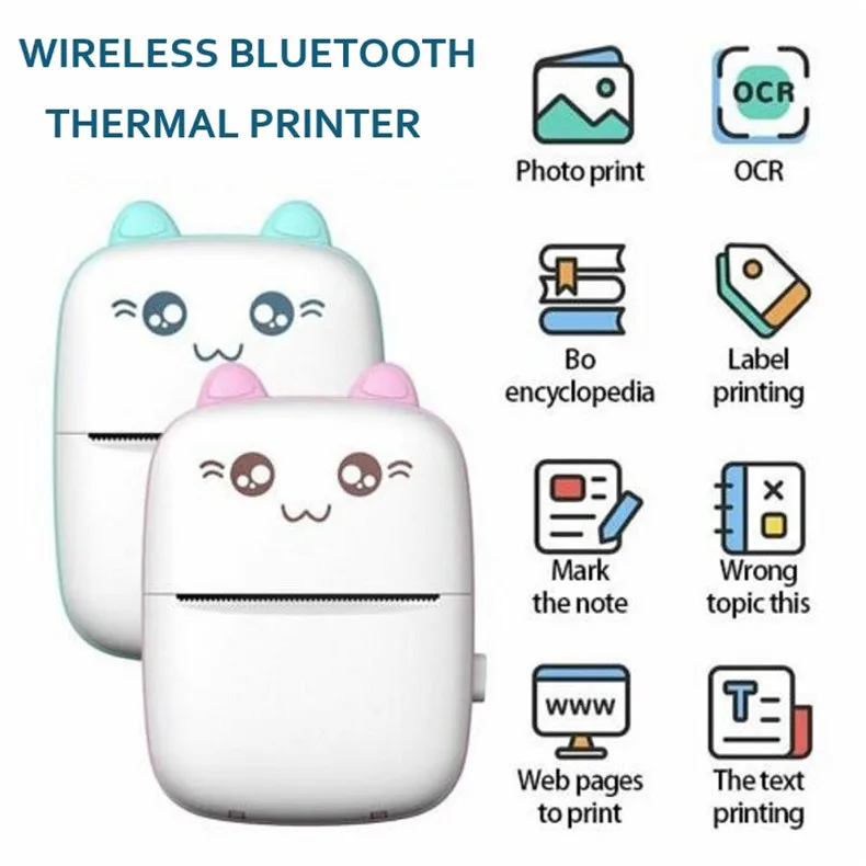 mini printer Mini Pocket Printer Portable Thermal Printing Machine Bluetooth Photo Picture Lable Office Home Mobile Android iOS Phone 58mm mini smartphone photo printer