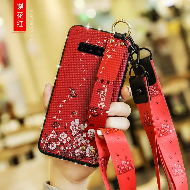 D Для samsung Note 10 Note 9 Note 8 S8 S9 элегантный цветочный чехол для телефона мягкий ТПУ шеи наручный ремень для samsung A10 A30 M10 - Цвет: D