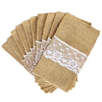 

NEW-100 Jute Burlap Pouch Lace Bag Wedding Party Home Dinner Tableware Supplies