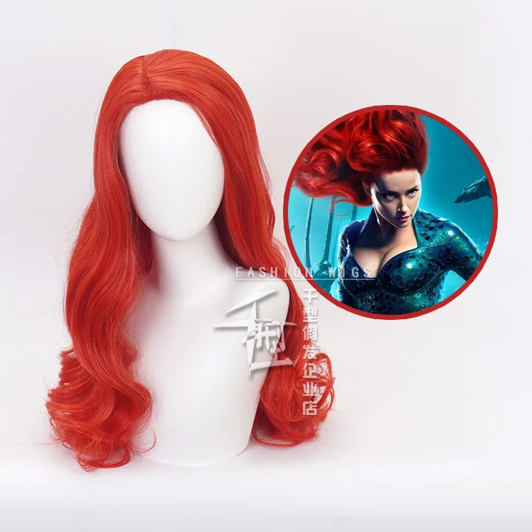 Женский парик для косплея Aquaman Mera на Хэллоуин красные волнистые Длинные Костюмы