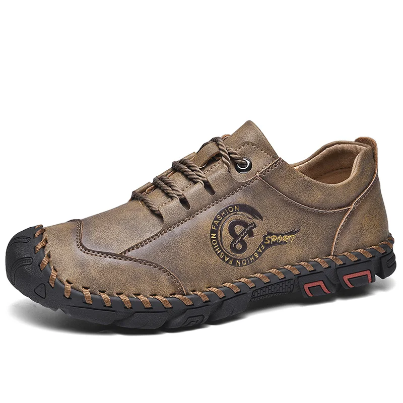Ботинки мужская зимняя теплая обувь мужская кожаная обувь ковбойские водонепроницаемые ботинки до щиколотки мужские мотоциклетные повседневные ботинки г. Мужская обувь - Цвет: Brown