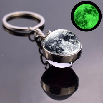 

Luminous Moon Glass Ball Key Chain Earth Sun Jupiter Planet Keychain Galaxy Solar System Jewelry Glow The Dark Pendant Gift