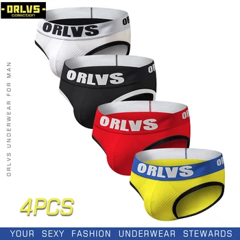 

ORLVS 4PC/LOT Brand Men Underwear Comfortable Briefs Male Panties Nylon Breathable Cueca Tanga Hombre Quick Dry Men Briefs