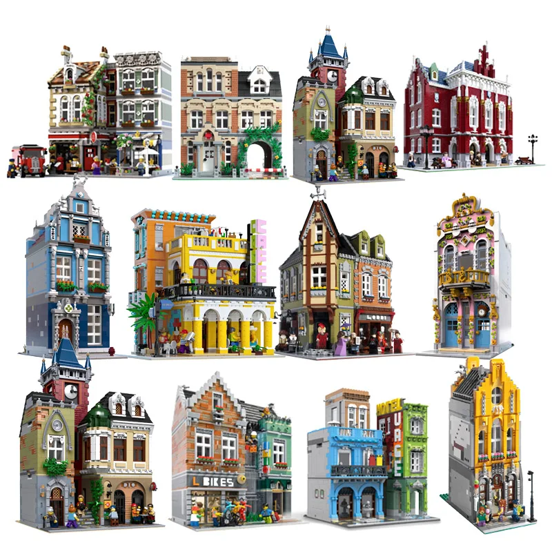 

MOC City Streetview Series The brickstive Bike Shop Street Shoes Cafe Model Building Blocks Bricks Kid Toys Gifts Christmas gift
