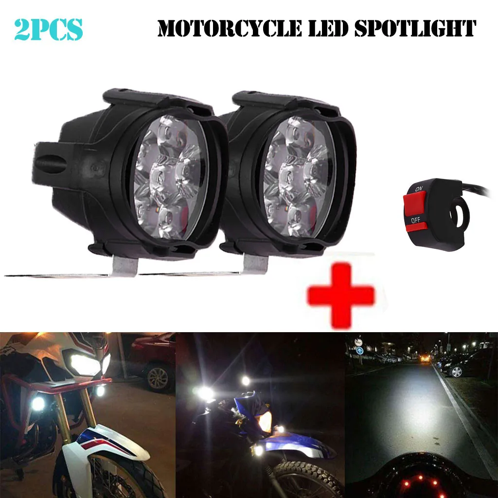 

2Pcs Motorcycle Headlight Waterproof LED Head Light 6 LED Working Spot Light Motorbike Fog Lamp #H