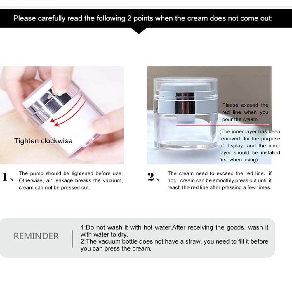 15G 30G 50G Cosmetic Jar Acrylic Cream Refillable Cans Vacuum Bottle Press Style Cream Jar Vials Airless Cosmetic Container