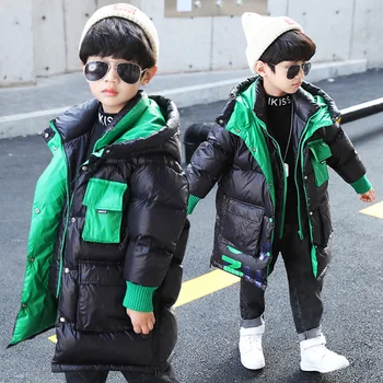 

110-160 Cm Winter Boys Fashion One Piece Hooded Parkas Baby Kids Children Thick Warm Coat Outerwear Jacket