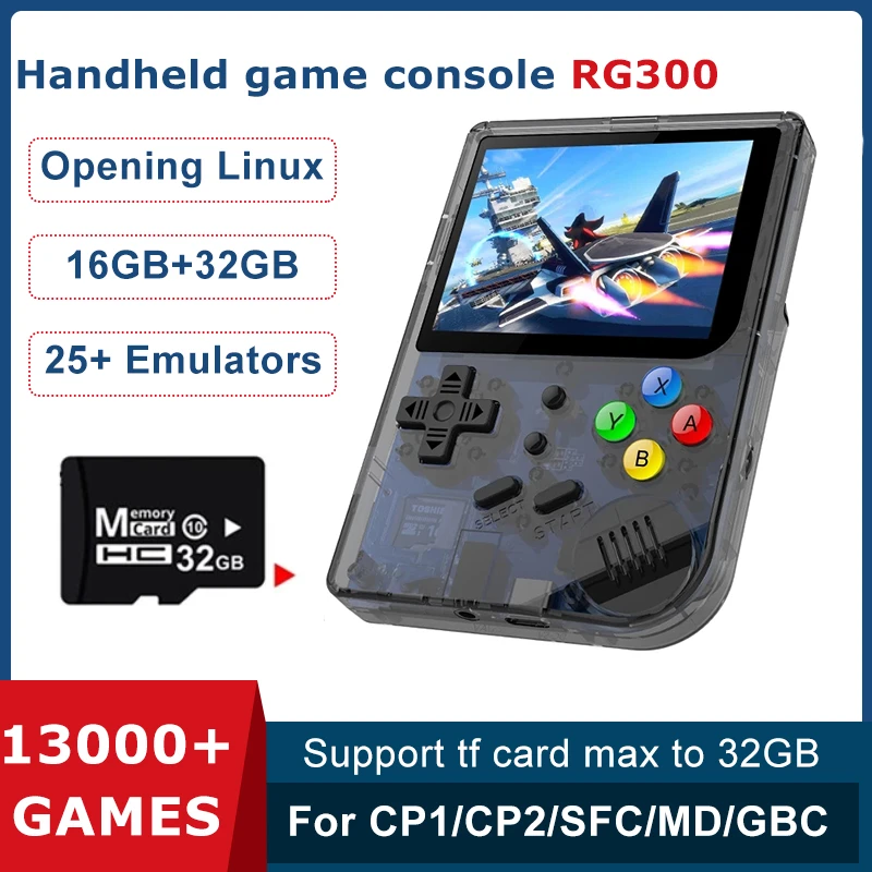 Latest Version 2.8 inch IPS Screen RG300 RetroFW OS Retro Game Console Double System Handheld Game Player Games Emulators inside