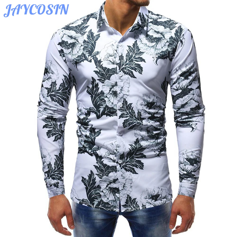 JAYCOSIN, Мужская одежда, цветочный принт, удобная хлопковая рубашка, мужская мода, повседневная, размера плюс, длинный рукав, блузка, топ для мужчин, осень 722