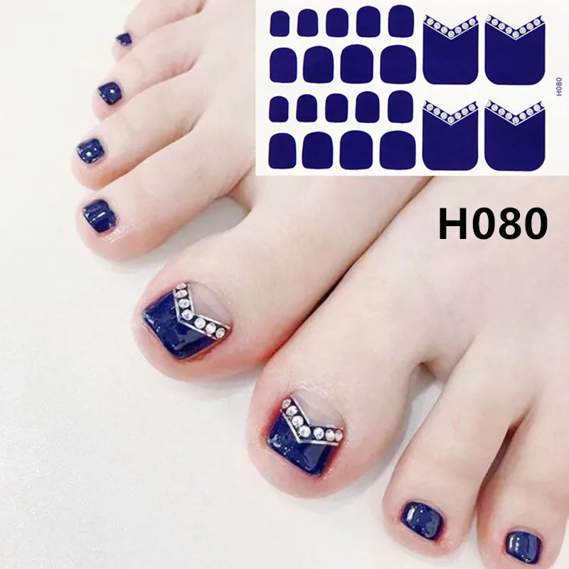 H080 Дизайн, наклейки для ногтей на ноги, Модный лак для ногтей, полное покрытие, водонепроницаемые клейкие фольгированные наклейки для маникюра, предварительно разработанные - Цвет: H080