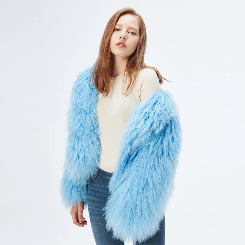 NEW Design Olivia's Womens Lamb Fur Coat Tan Sheep