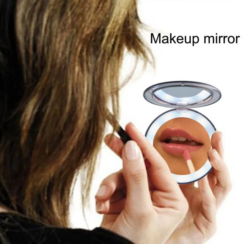 Зеркало для макияжа с светодиодный подсветкой, зеркало для макияжа, компактное светодиодное зеркало косметическое мини-зеркало, увеличенное, ручной складной портативный Aug