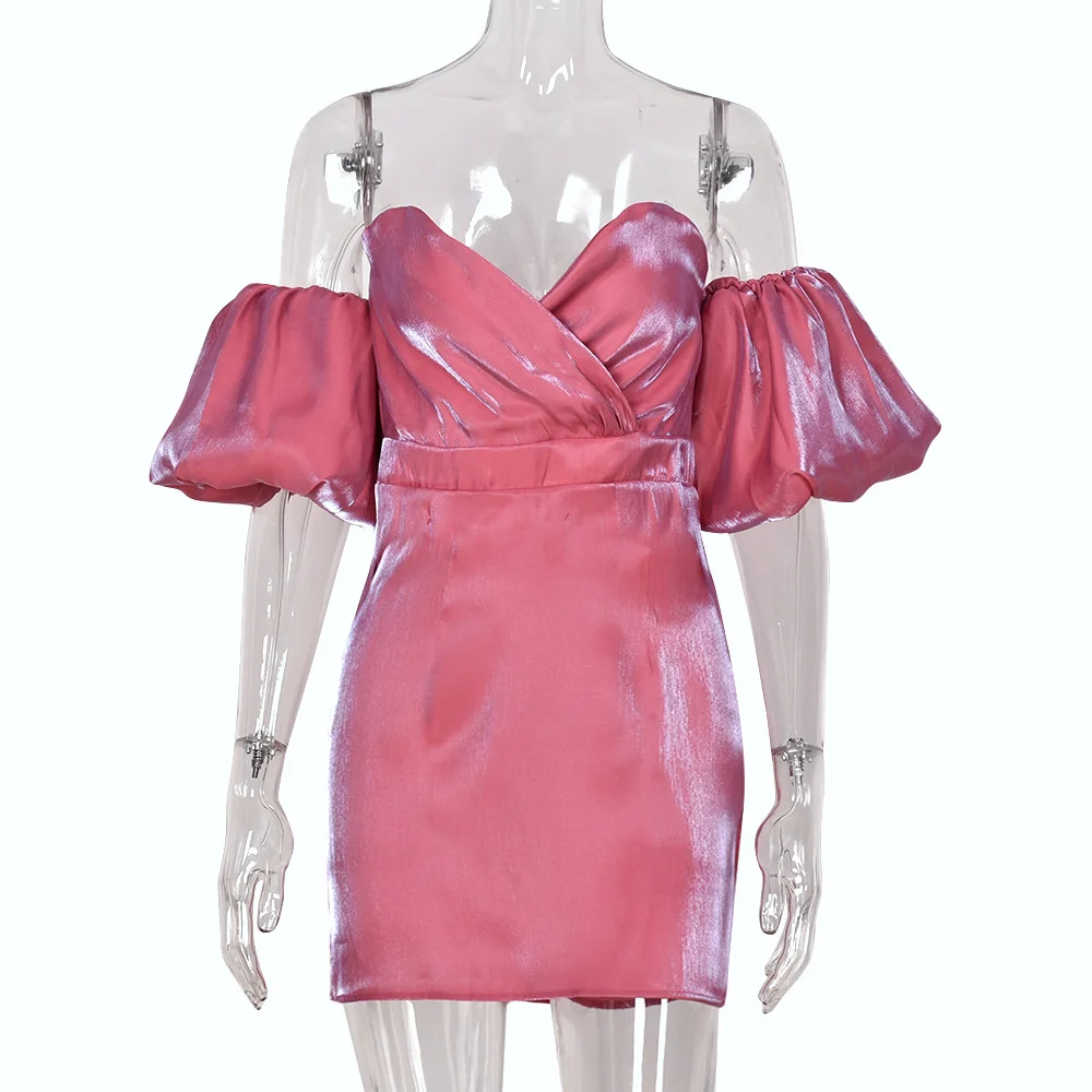 Gola de Uma Vestido de Festa Outono Inverno Feminino Brilhante Linha Sexy Vestido Mulher Sólido Manga Longa Bodycon 12 High Quality Moda Feminina
