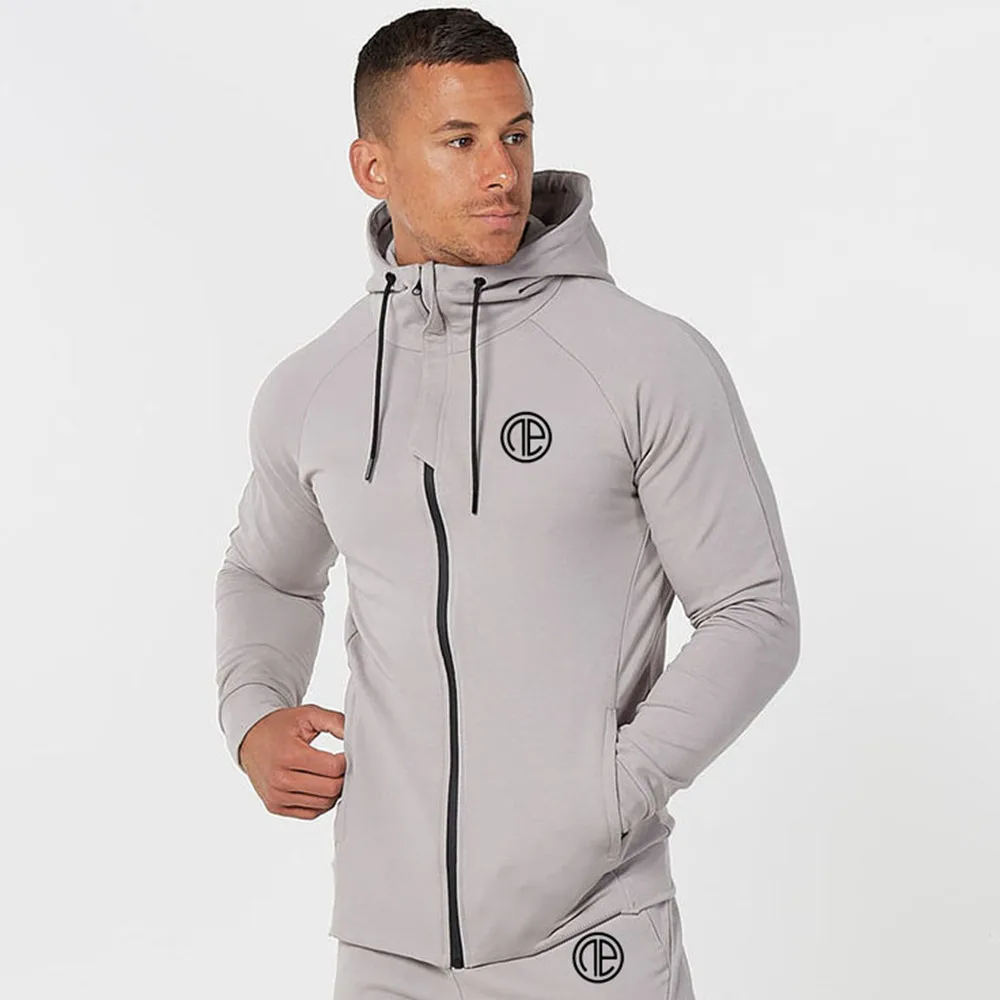

Casual Hoodies Men Cotton Sweatshirt Gyms Fitness Workout Tracksuit Spring New Male Hooded Zipper Jacket Tops Clothes Outerwear
