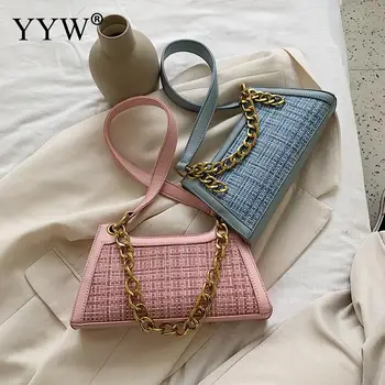 

Weave Pattern Shoulder Bag Female Blue Soft Top Handle Bags With Chains Purse Hobo Totes Yellow Shopping Travel Sac A Main Femme